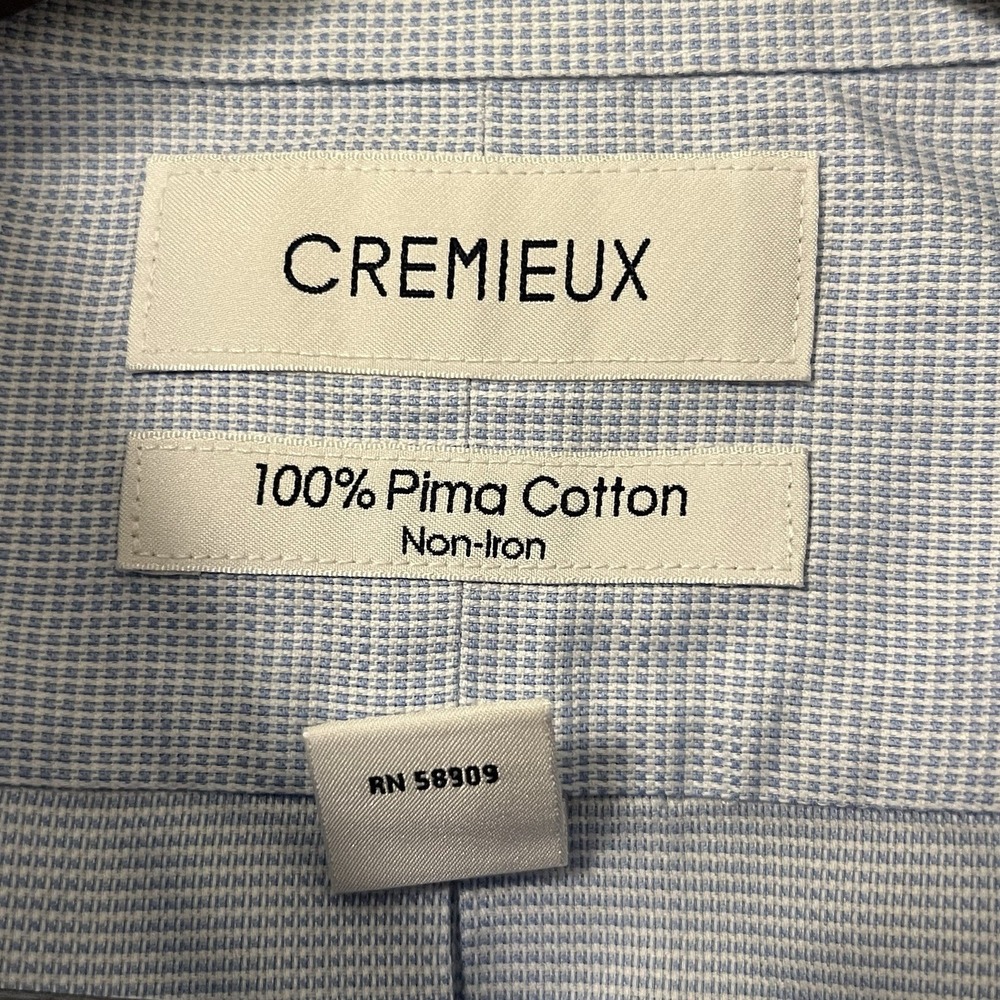 Cremieux Mens Large Long Sleeve Button Up Down Dress Shirt Blue Pima Cotton 17.5 - Picture 5 of 5